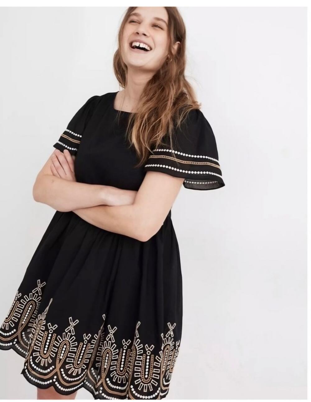 Madewell Black Embroidered Eyelet Puff Sleeve Mini Dress Sz S